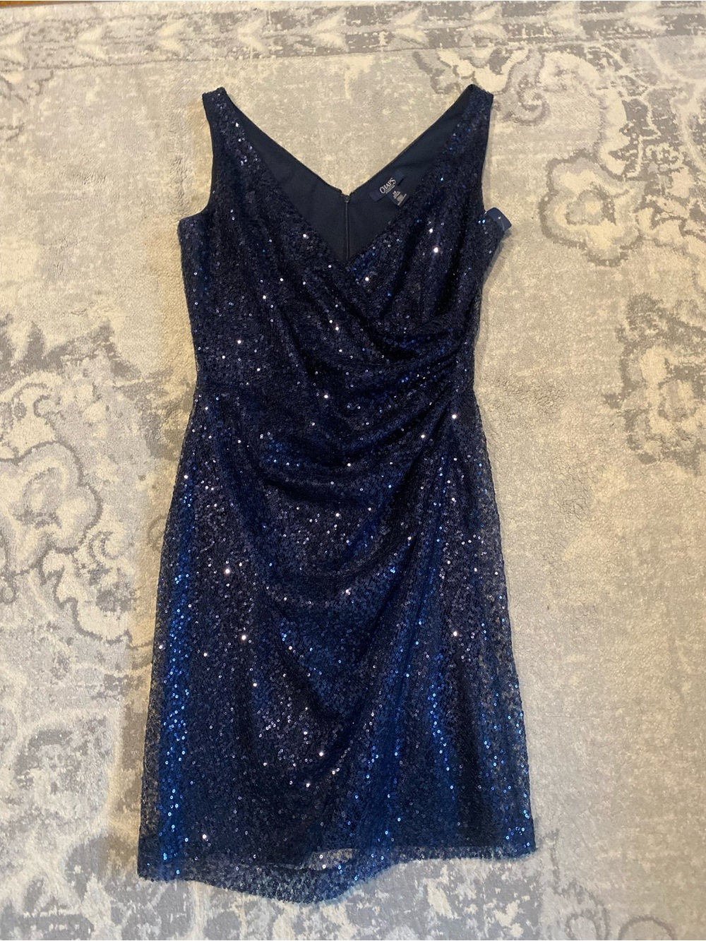 Chaps Navy Sequin V-Neck Evening Dress